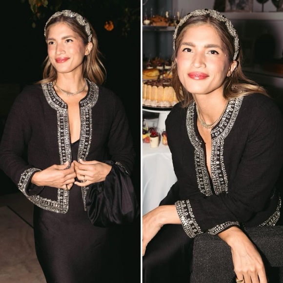 MISA Los Angeles Curtis Tweed Embellished Jacket in Black Size XS - Picture 3 of 13